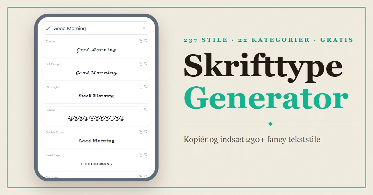 Font Generator — Kopiér og indsæt 230+ fancy tekststile