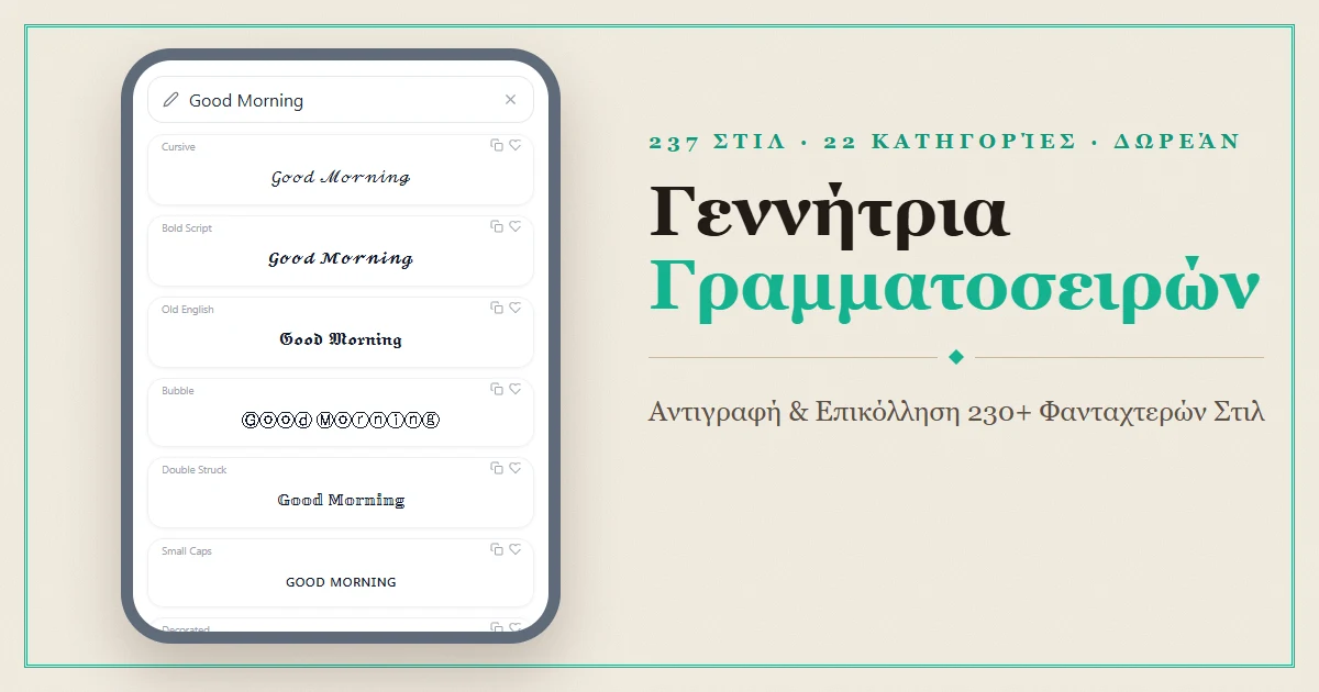 Font Generator — Αντιγραφή & Επικόλληση 230+ Στιλ Κειμένου