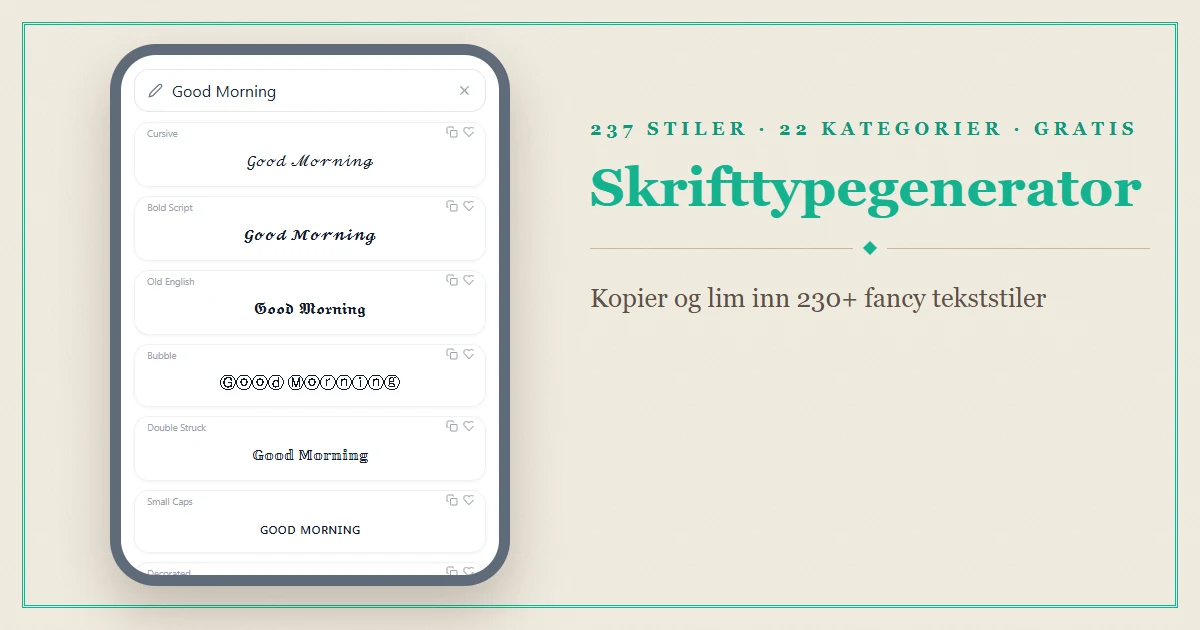 Font Generator — Kopier og lim inn over 230 fancy tekststiler